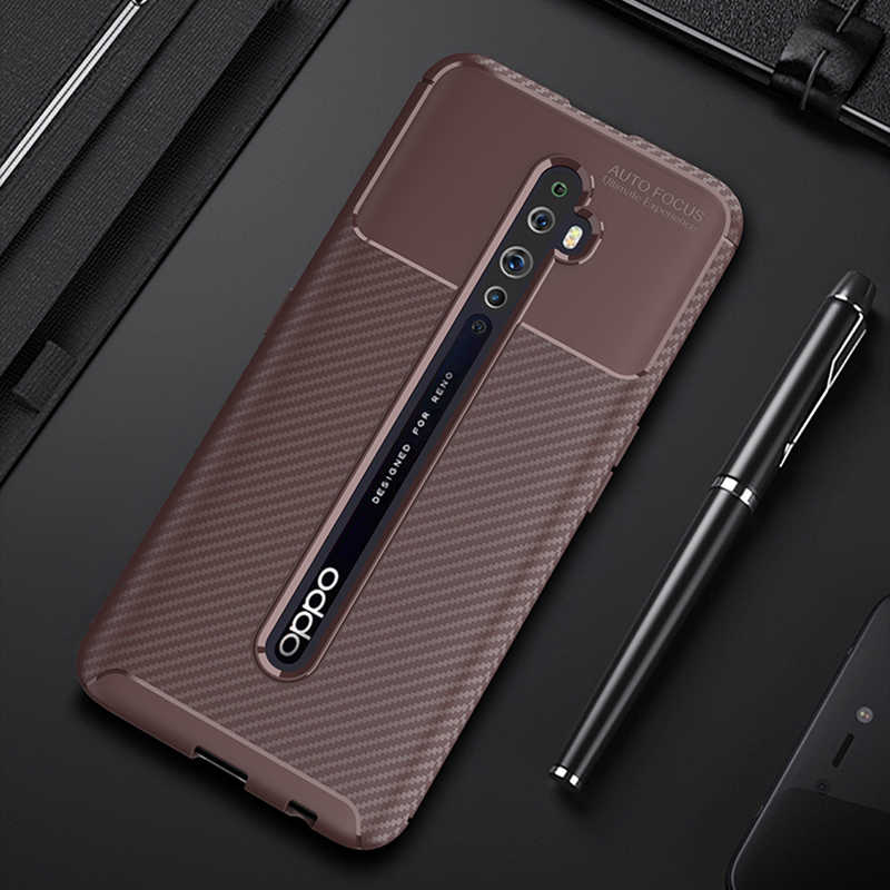 Oppo Reno 2 Kılıf Tuhatu Garavel Silikon Kapak-Kahverengi