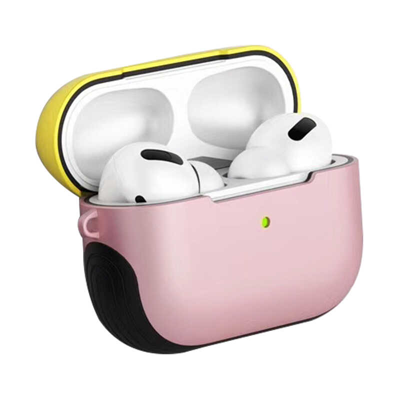 Airpods Uyumlu Pro Kılıf Tuhatu Shockproof Silikon-Pembe-sarı