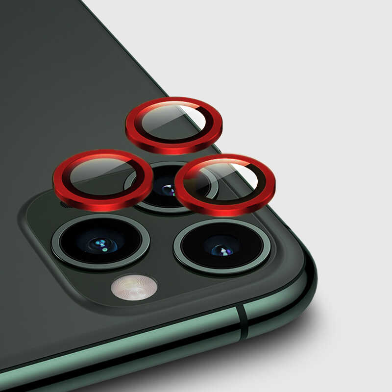 iPhone Uyumlu 11 Pro Tuhatu CL-02 Kamera Lens Koruyucu-Kırmızı