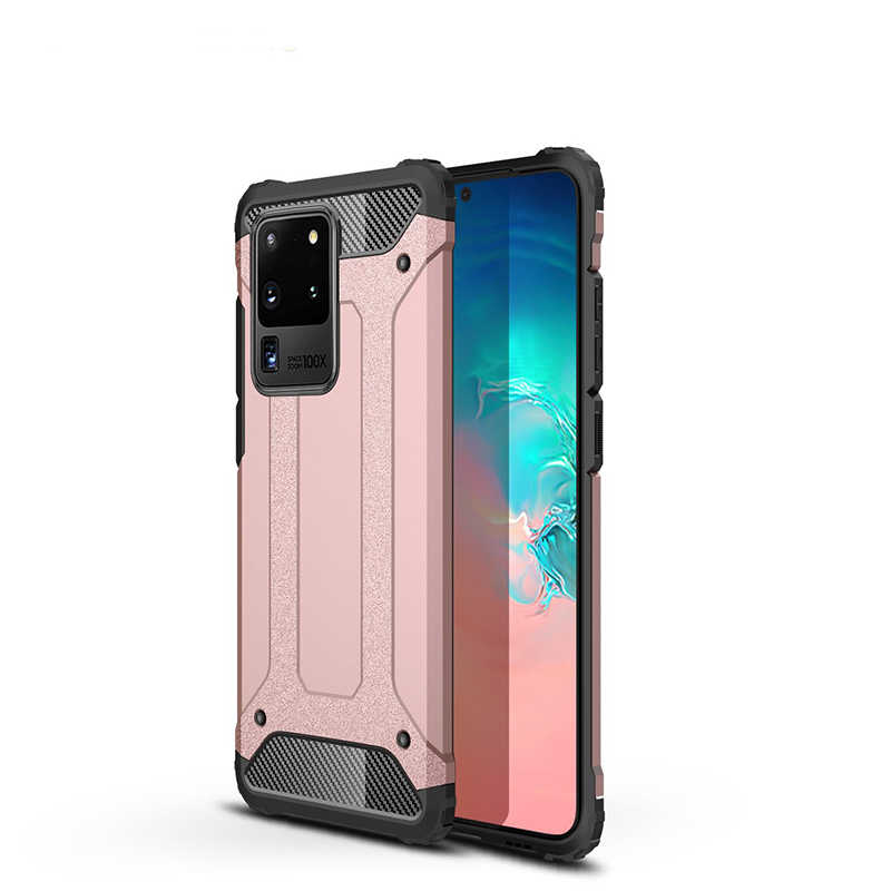 Galaxy Uyumlu S20 Ultra Kılıf Tuhatu Crash Silikon Kapak-Rose gold