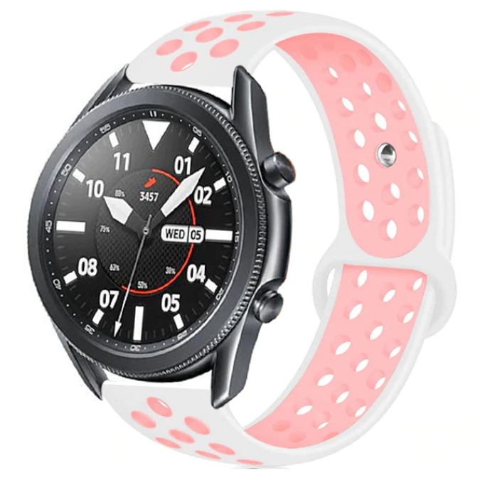 Galaxy Uyumlu Watch 46mm (22mm) Dama Silikon Kordon-Beyaz-pembe