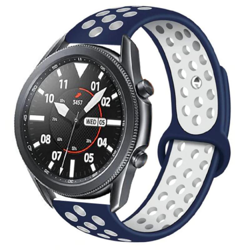 Galaxy Uyumlu Watch 46mm (22mm) Dama Silikon Kordon-Mavi-beyaz