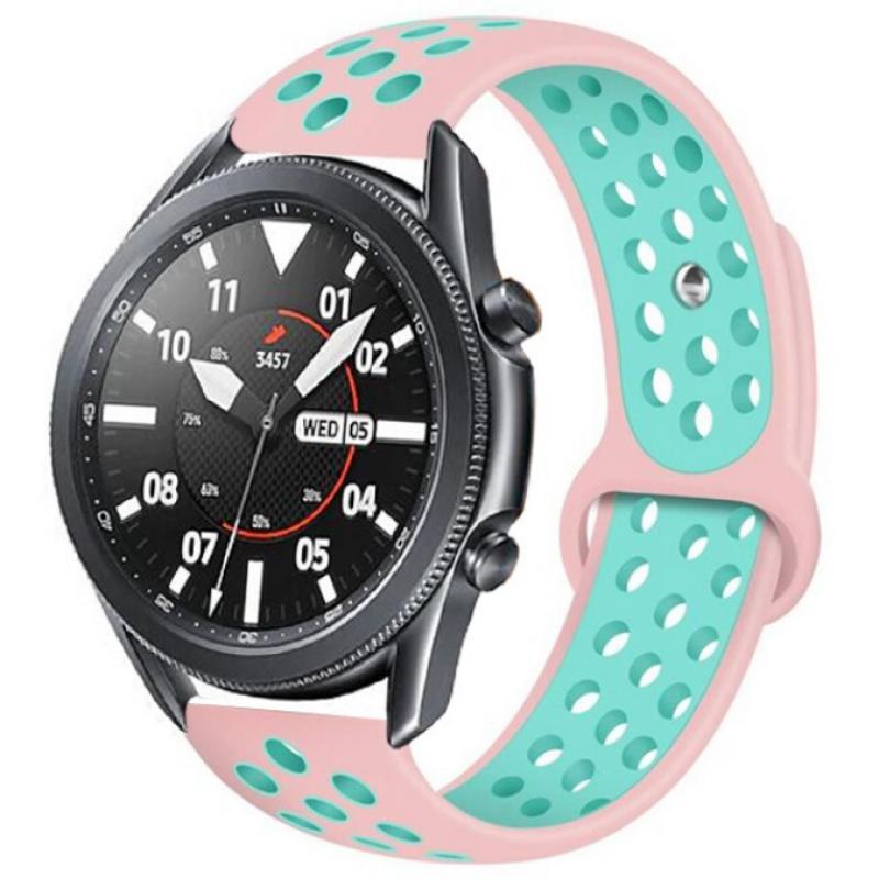 Galaxy Uyumlu Watch 46mm (22mm) Dama Silikon Kordon-Pembe-yeşil