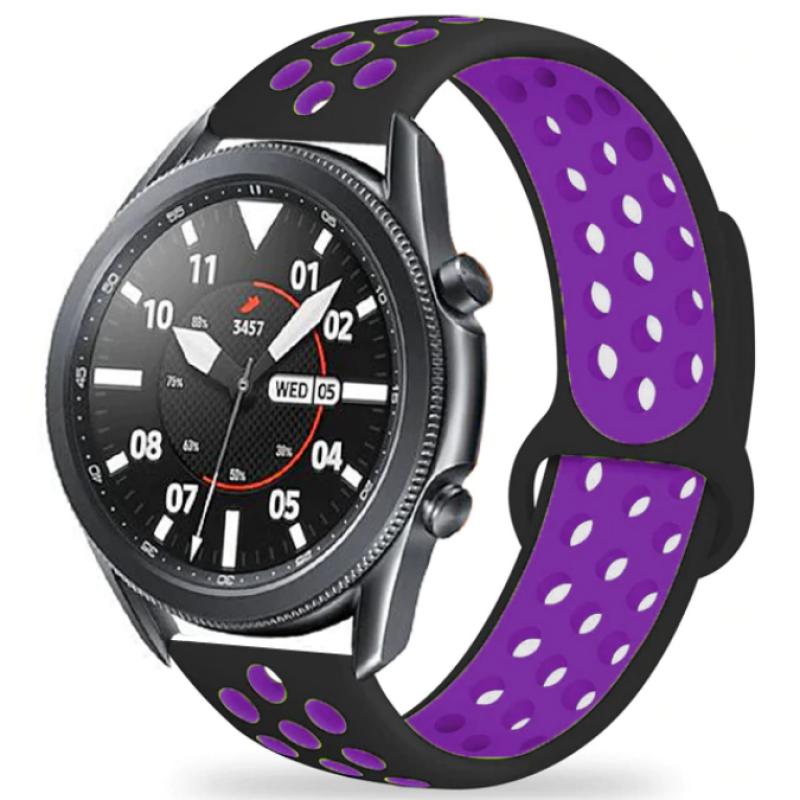 Galaxy Uyumlu Watch 46mm (22mm) Dama Silikon Kordon-Siyah-mor