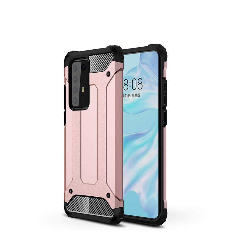 Huawei Uyumlu P40 Pro Kılıf Tuhatu Crash Silikon Kapak-Rose gold