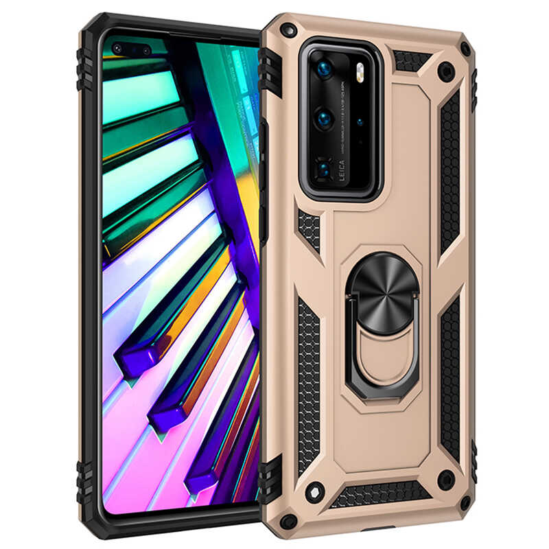 Huawei Uyumlu P40 Pro Kılıf Tuhatu Tank Kapak-Gold