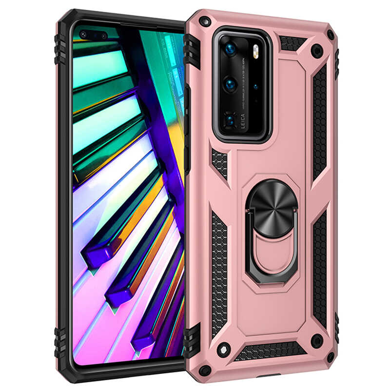 Huawei Uyumlu P40 Pro Kılıf Tuhatu Tank Kapak-Rose gold