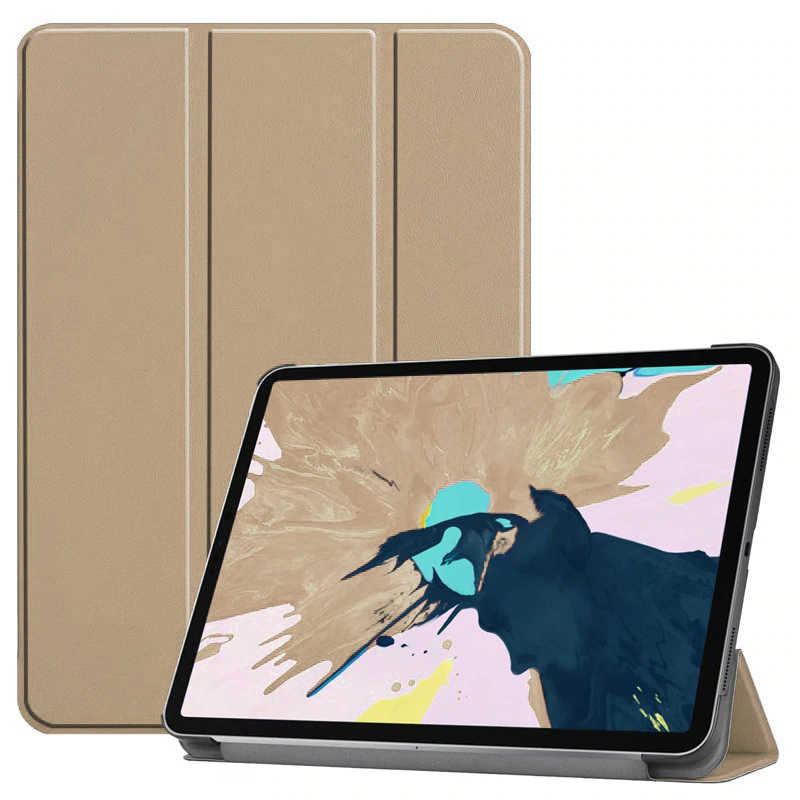 iPad Uyumlu Pro 12.9 2020 (4.Nesil) Tuhatu Smart Kapak Standlı 1-1 Kılıf-Gold