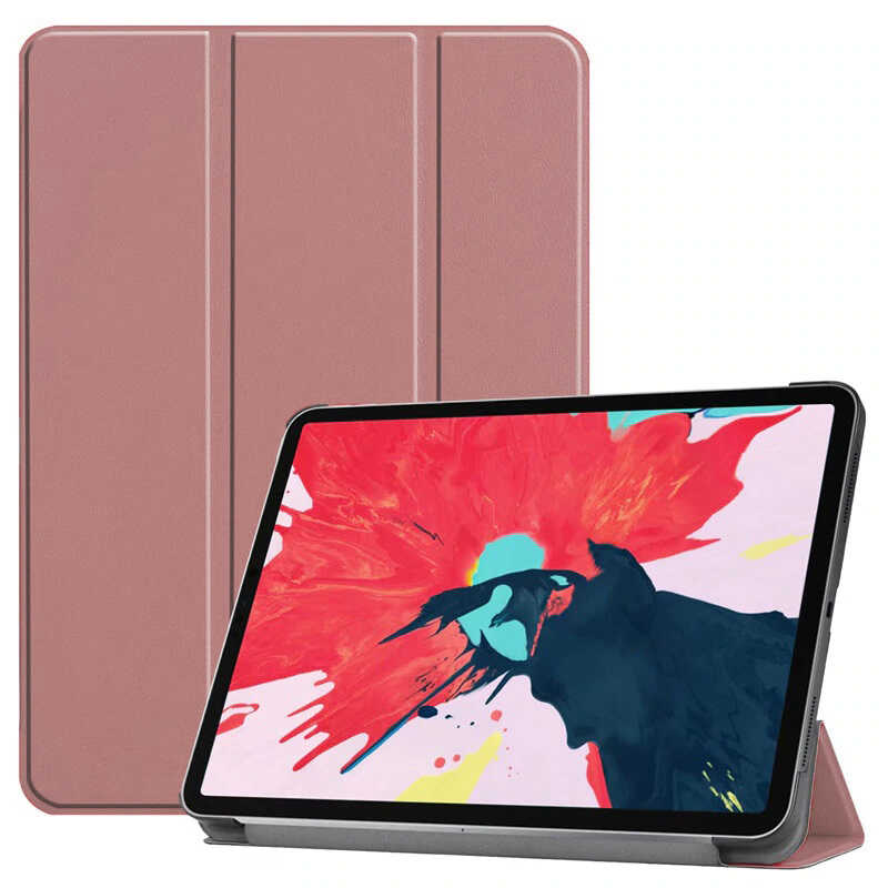 iPad Uyumlu Pro 12.9 2020 (4.Nesil) Tuhatu Smart Kapak Standlı 1-1 Kılıf-Rose gold