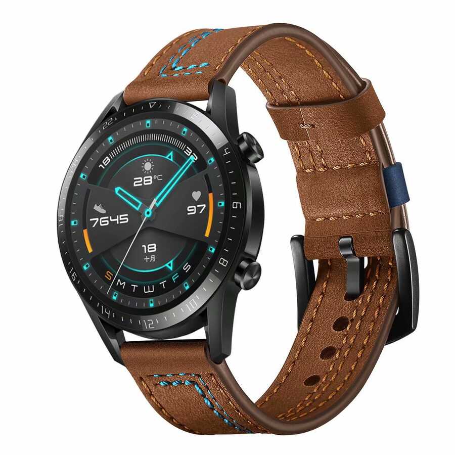 Gear S3 (22mm) KRD-19 Deri Kordon-Kahverengi