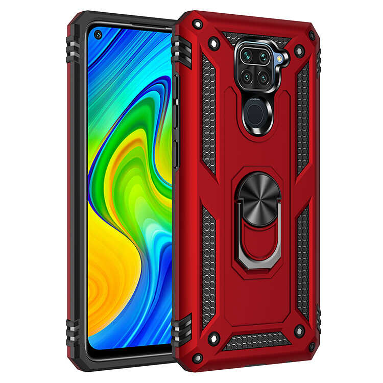 Xiaomi Uyumlu Redmi Note 9 Kılıf Tuhatu Tank Kapak-Kırmızı