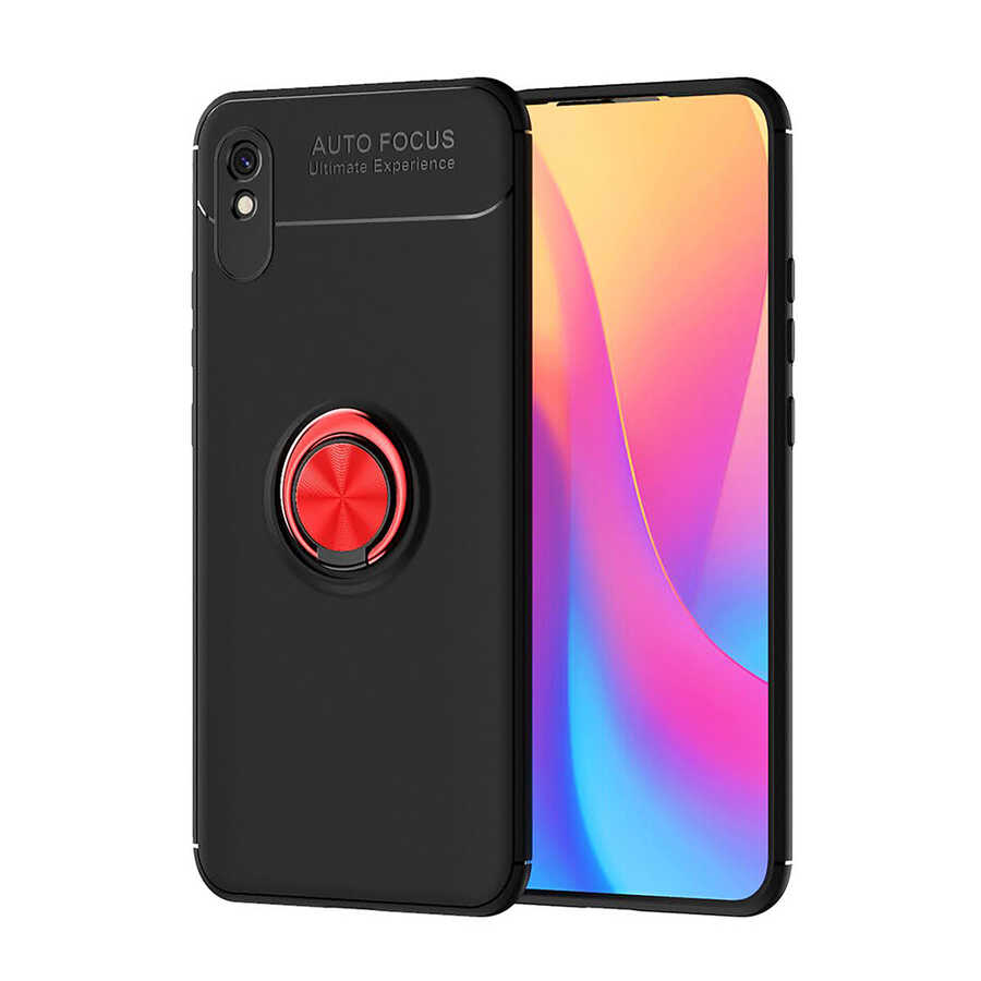 Xiaomi Uyumlu Redmi 9A Kılıf Tuhatu Ravel Silikon Kapak-Siyah-kırmızı