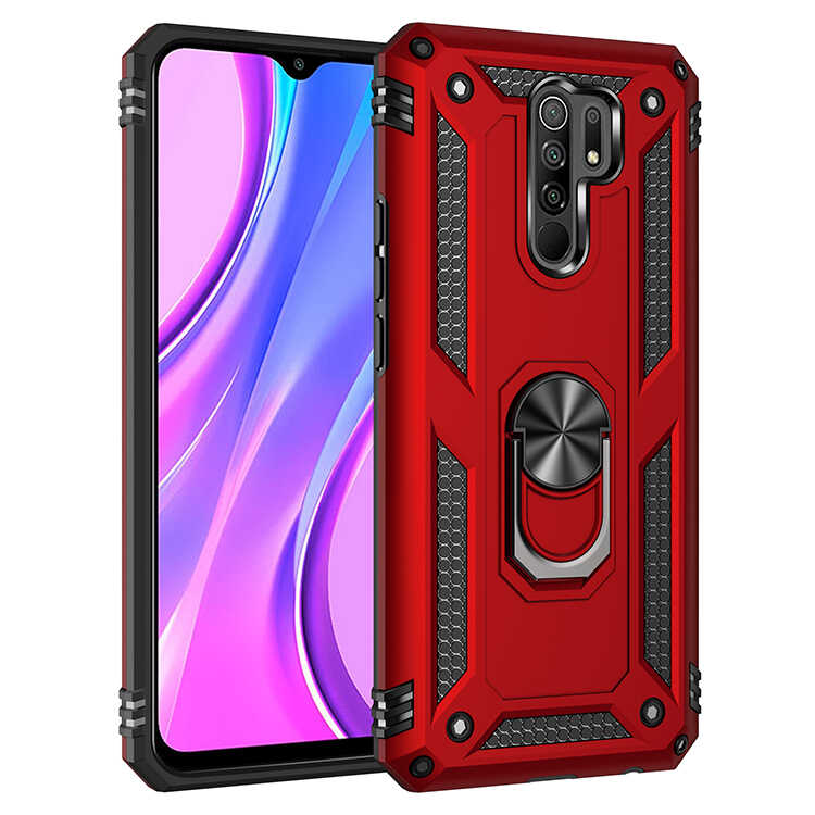 Xiaomi Uyumlu Redmi 9 Kılıf Tuhatu Tank Kapak-Kırmızı