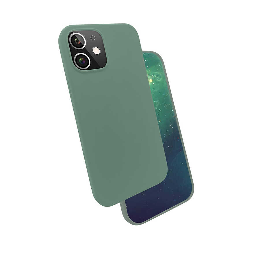 iPhone Uyumlu 12 Mini Kılıf Tuhatu Silk Silikon-Koyu yeşil