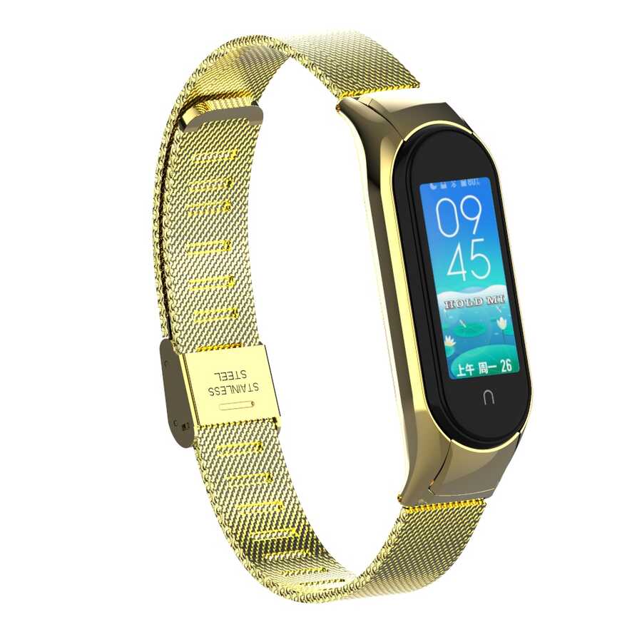 Xiaomi Uyumlu Mi Band 5 KRD-06 Metal Kordon-Gold