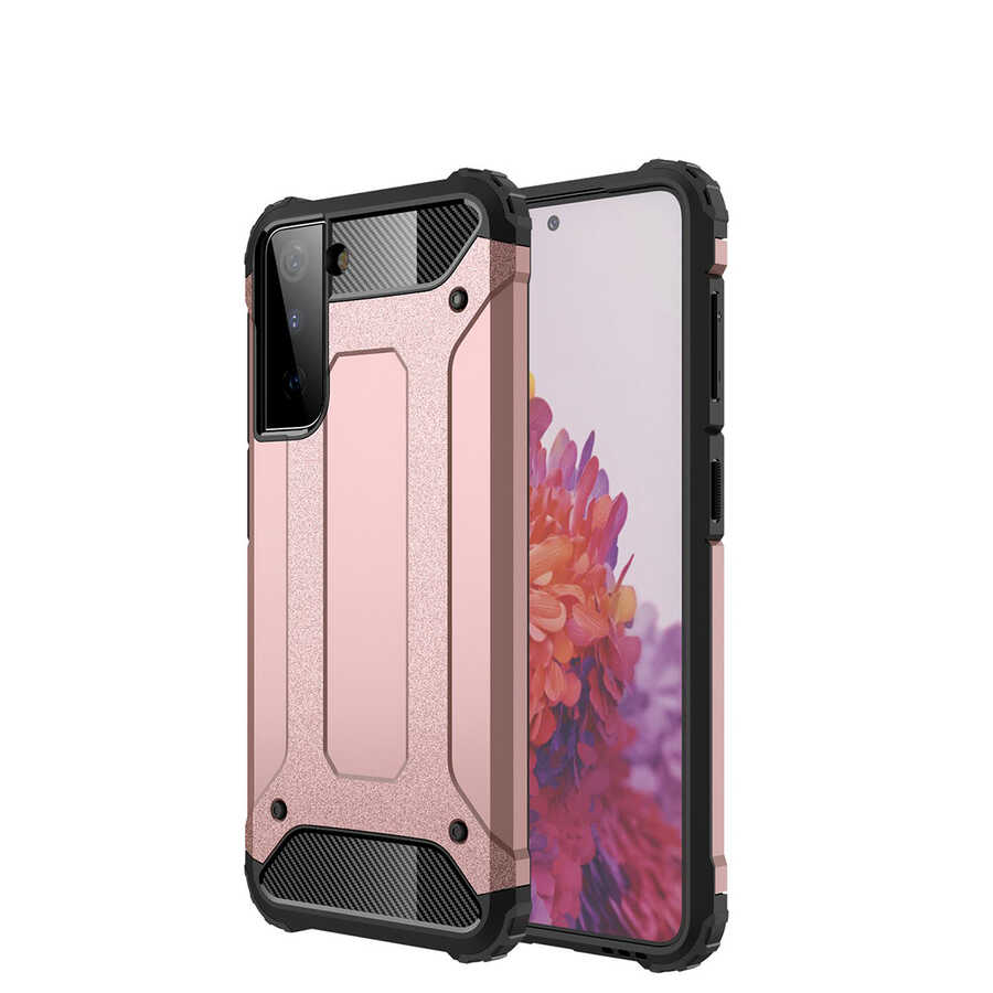 Galaxy Uyumlu S21 Plus Kılıf Tuhatu Crash Silikon Kapak-Rose gold