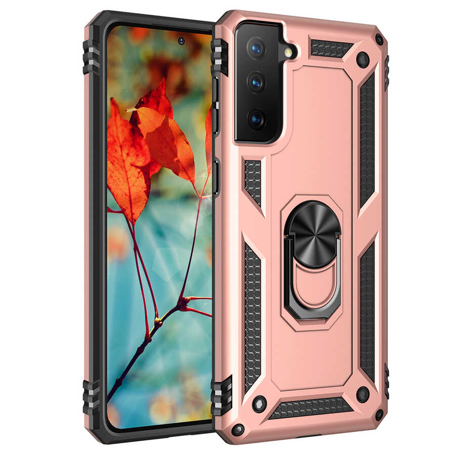 Galaxy Uyumlu S21 Plus Kılıf Tuhatu Tank Kapak-Rose gold