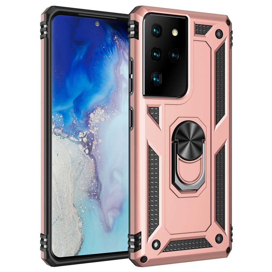 Galaxy Uyumlu S21 Ultra Kılıf Tuhatu Tank Kapak-Rose gold