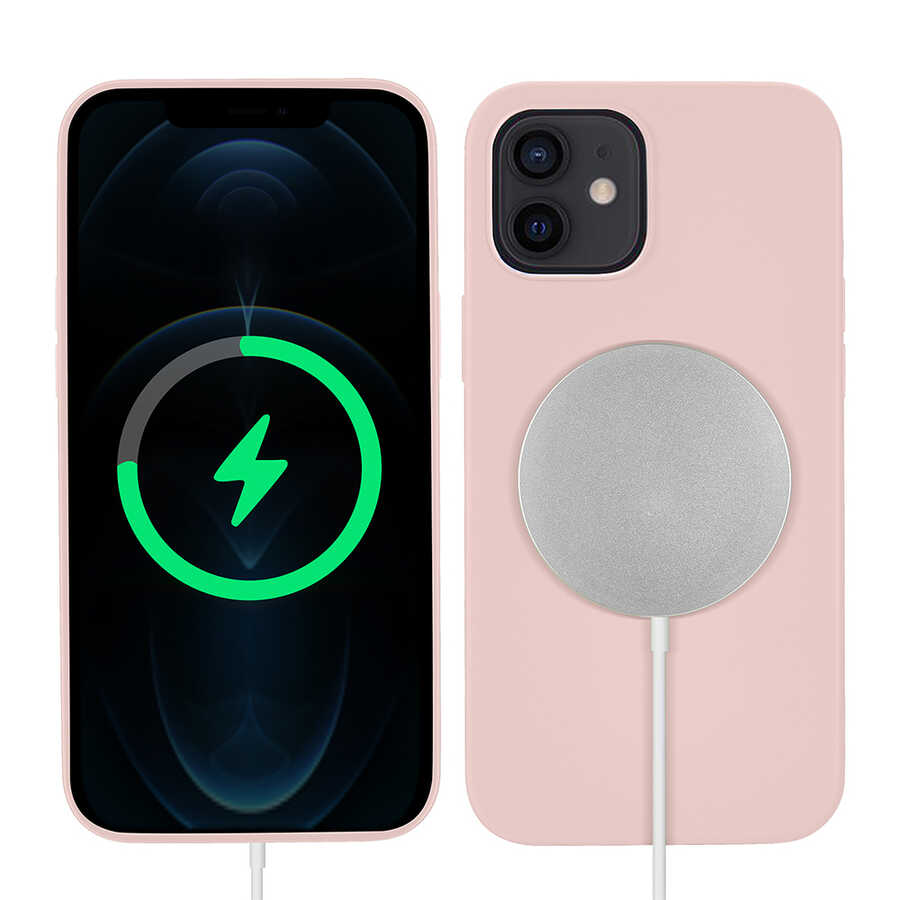 iPhone Uyumlu 12 Kılıf Tuhatu Silksafe Wireless Kapak-Pembe açık