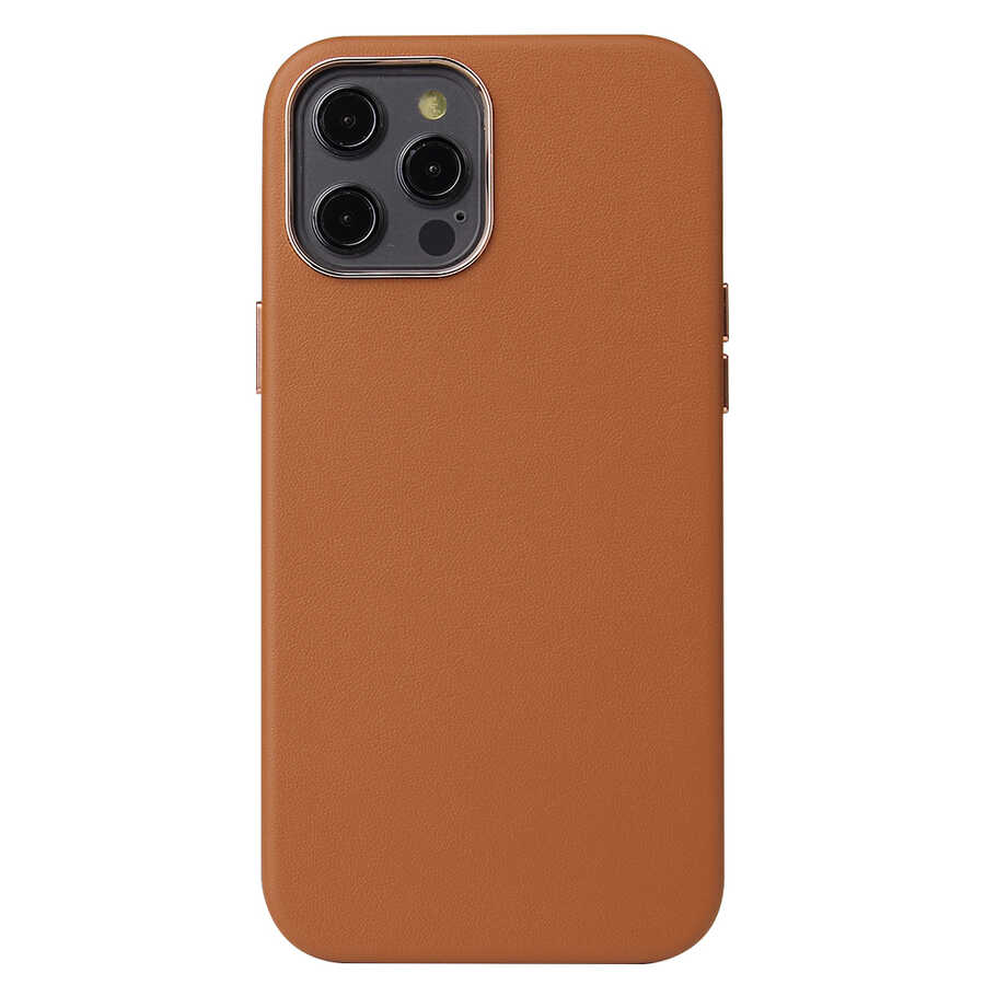 iPhone Uyumlu 12 Pro Kılıf Tuhatu Leathersafe Wireless Kapak-Kahverengi