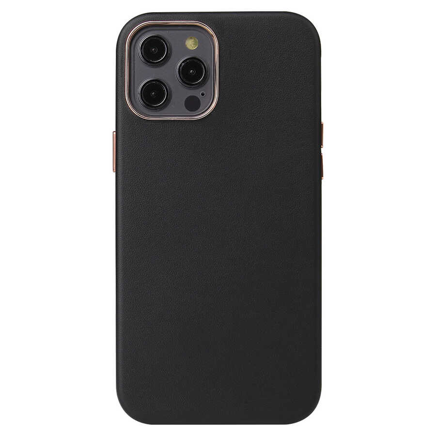 iPhone Uyumlu 12 Pro Kılıf Tuhatu Leathersafe Wireless Kapak-Siyah