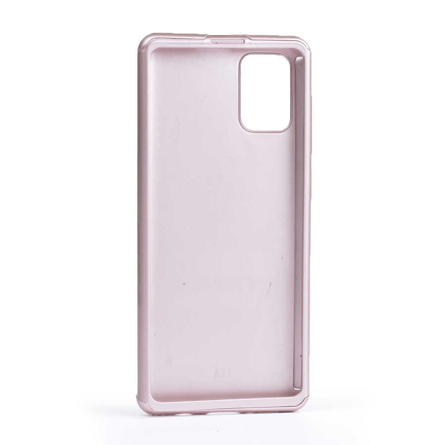 Galaxy Uyumlu A51 Kılıf Tuhatu 360 3 Parçalı Rubber Kapak-Rose gold