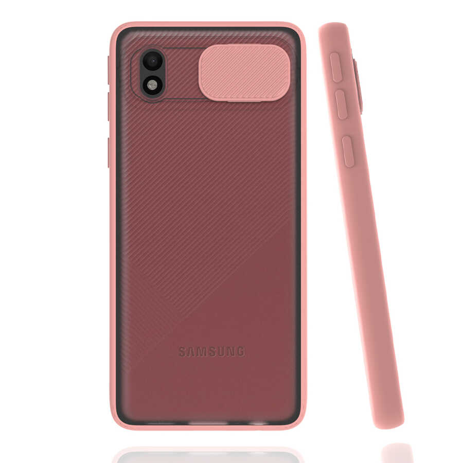 Galaxy Uyumlu A01 Core Kılıf Tuhatu Lensi Kapak-Pembe açık