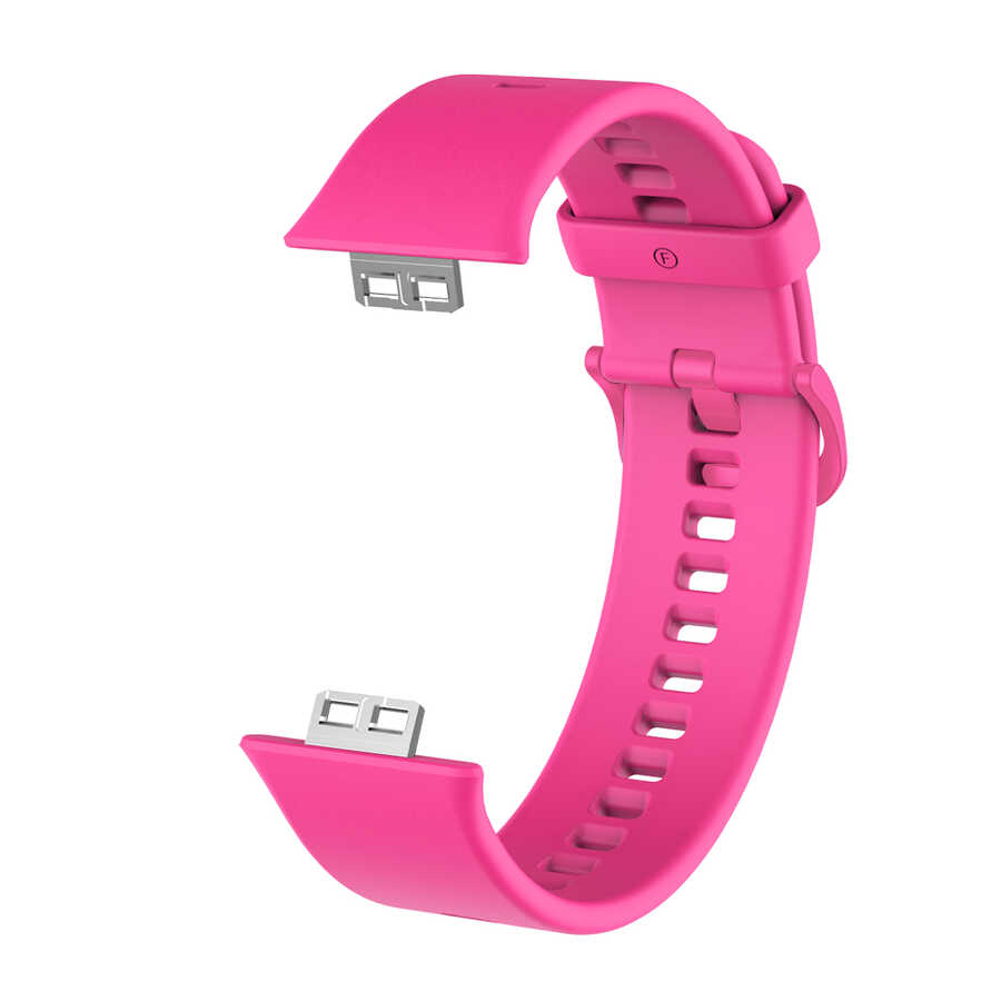 Huawei Uyumlu Watch Fit Friendly Silikon Kordon-Pembe koyu