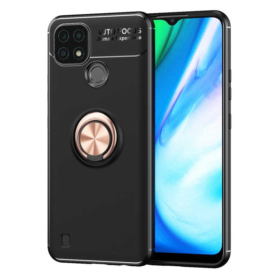 Realme C21 Kılıf Tuhatu Ravel Silikon Kapak-Siyah-rose gold