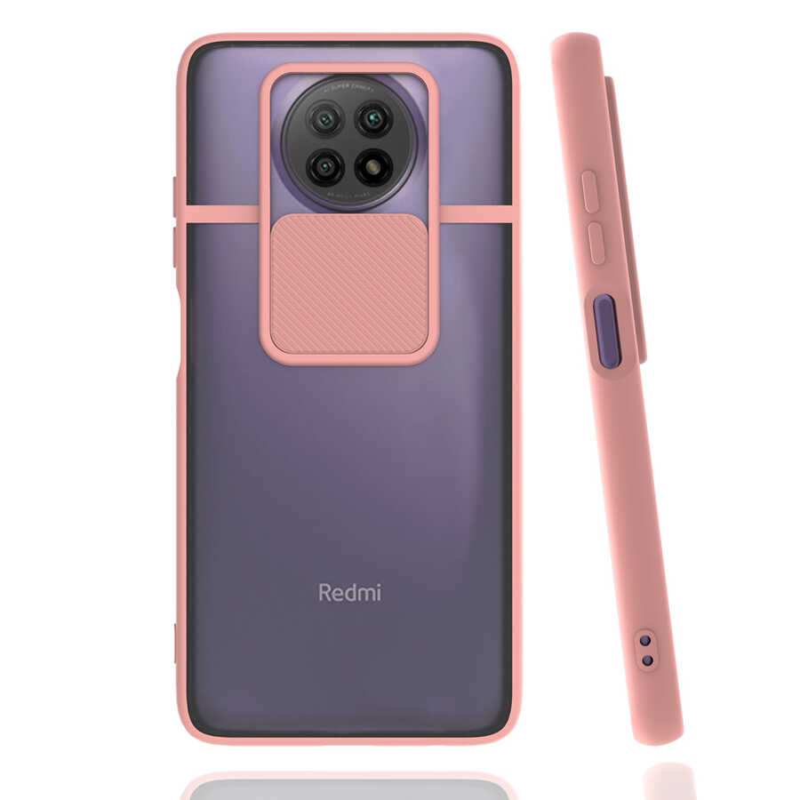 Xiaomi Uyumlu Redmi Note 9 5G Kılıf Tuhatu Lensi Kapak-Pembe açık