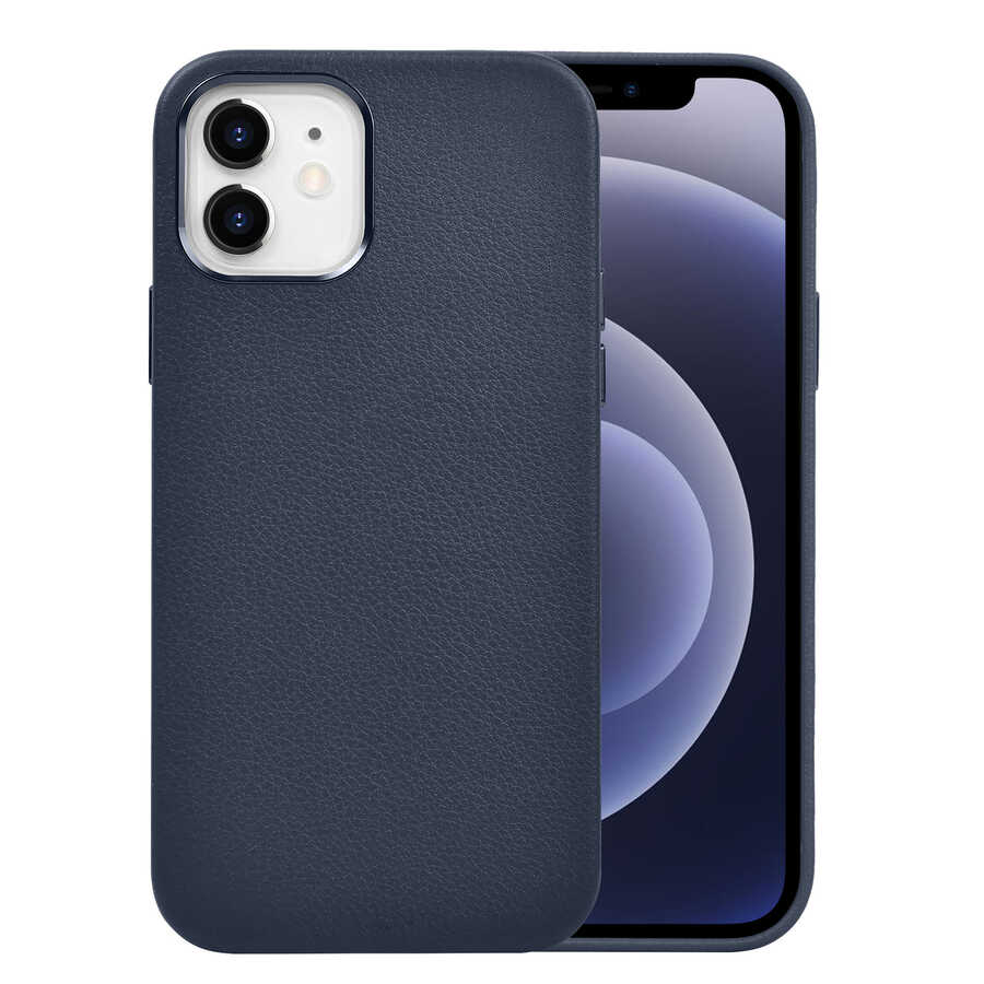 iPhone Uyumlu 12 Kılıf Wiwu Calfskin Kapak-Lacivert