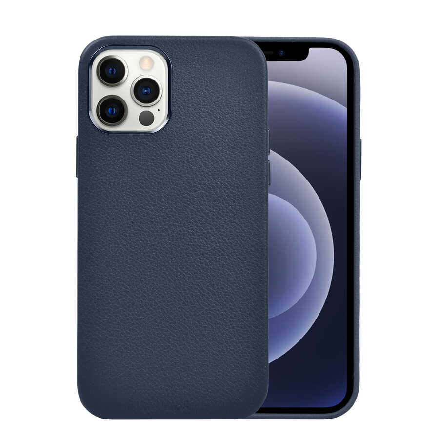 iPhone Uyumlu 12 Pro Kılıf Wiwu Calfskin Kapak-Lacivert