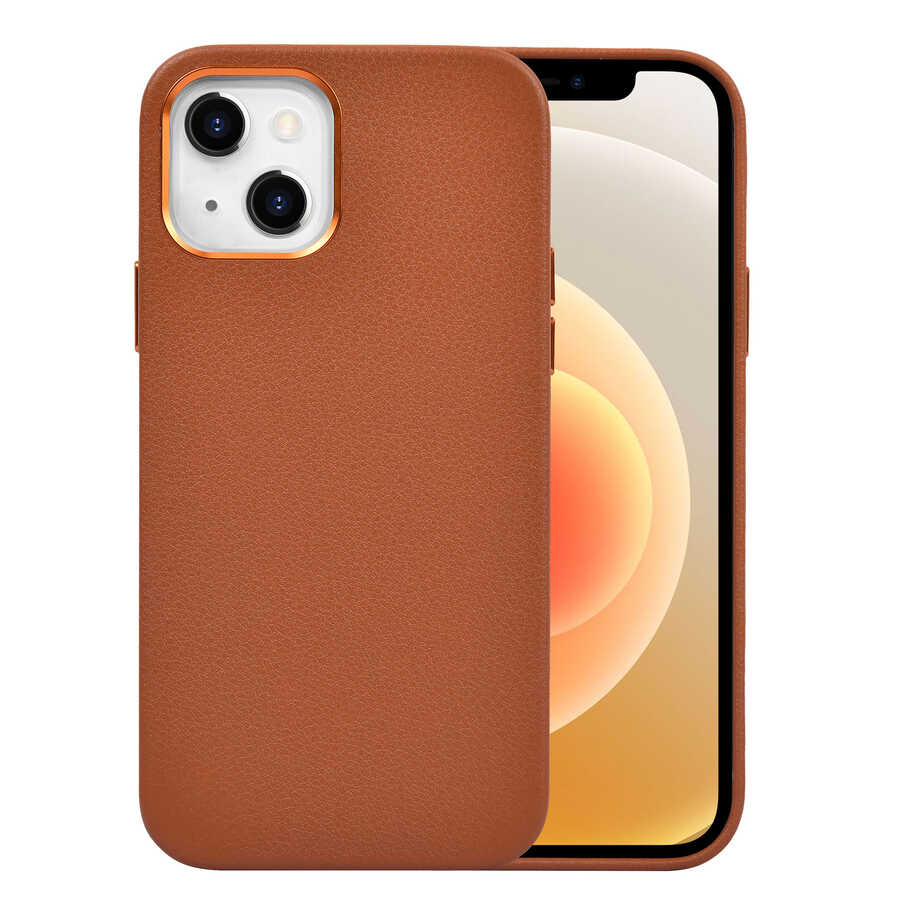 iPhone Uyumlu 13 Kılıf Wiwu Calfskin Kapak-Kahverengi