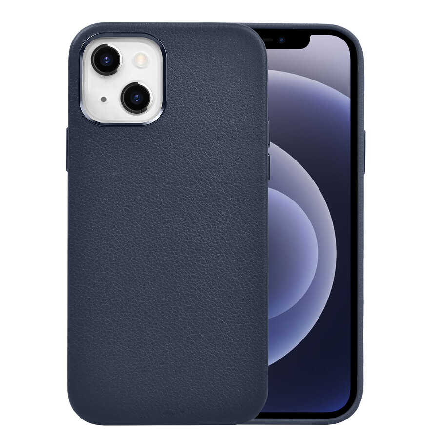 iPhone Uyumlu 13 Kılıf Wiwu Calfskin Kapak-Lacivert