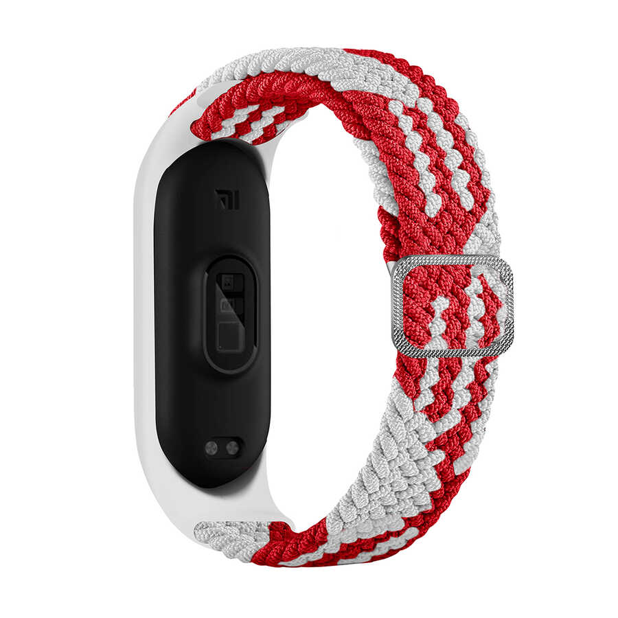 Xiaomi Uyumlu Mi Band 3 KRD-49 Örgü Kordon-Kırmızı-beyaz