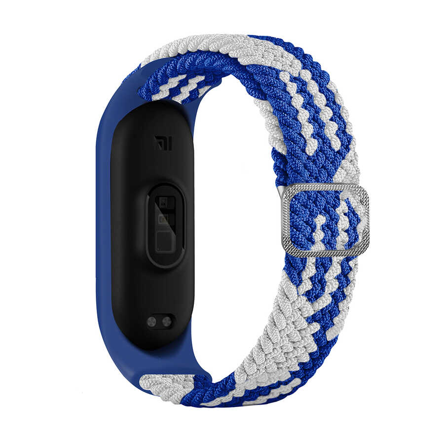 Xiaomi Uyumlu Mi Band 3 KRD-49 Örgü Kordon-Mavi-beyaz