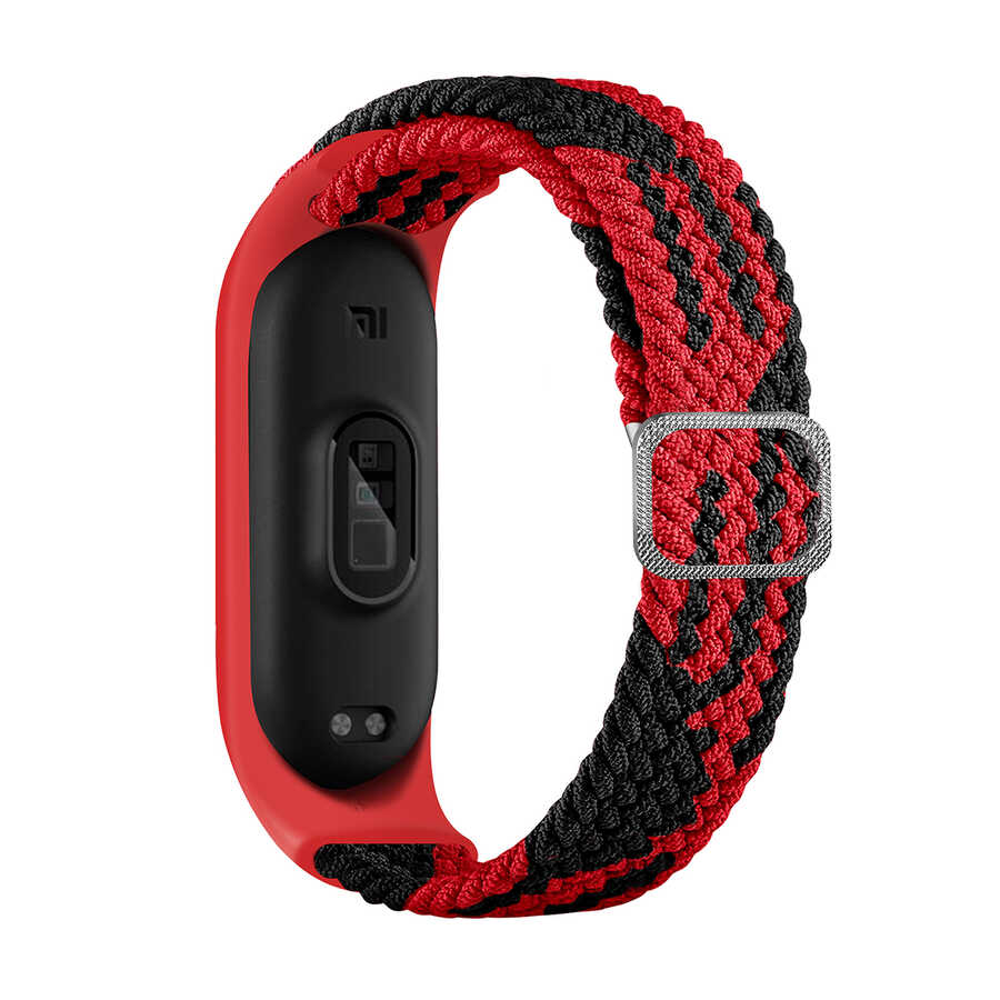 Xiaomi Uyumlu Mi Band 3 KRD-49 Örgü Kordon-Siyah-kırmızı