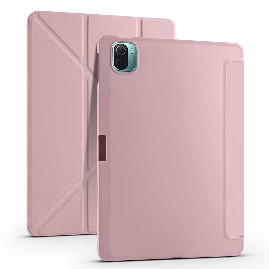 Xiaomi Uyumlu Mi Pad 5 Kılıf Tuhatu Tri Folding Kalem Bölmeli Standlı Kılıf-Rose gold