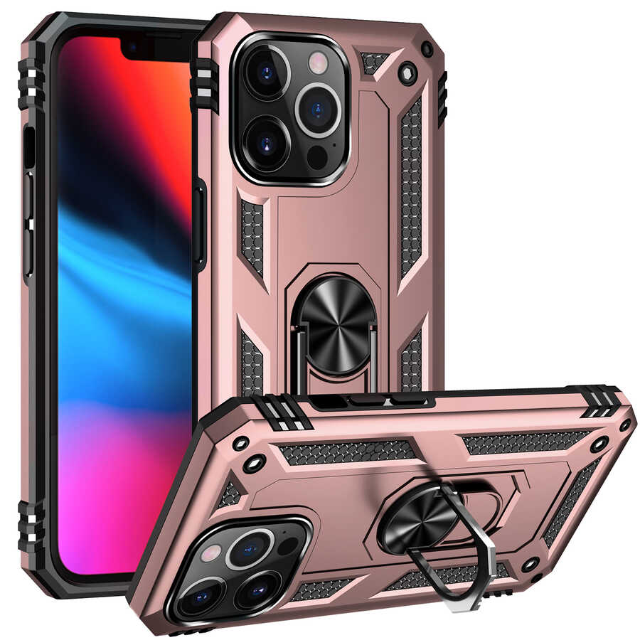 iPhone Uyumlu 13 Pro Kılıf Tuhatu Tank Kapak-Rose gold