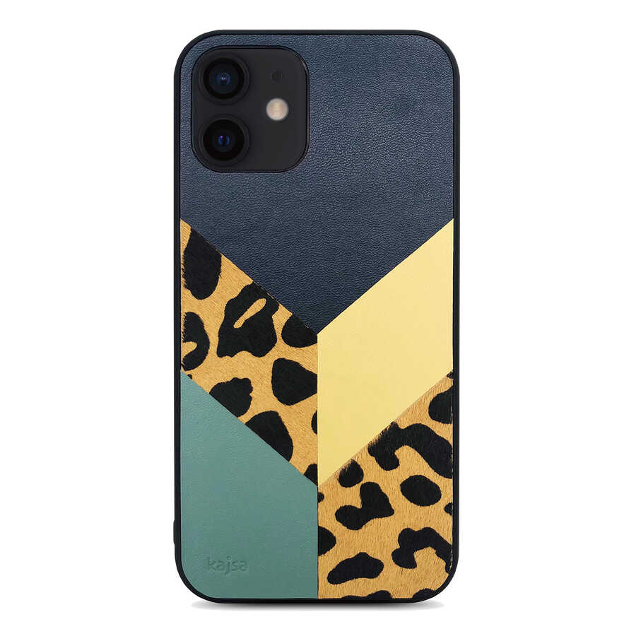 iPhone Uyumlu 12 Kılıf Kajsa Glamorous Serisi Leopard Combo Kapak-Lacivert