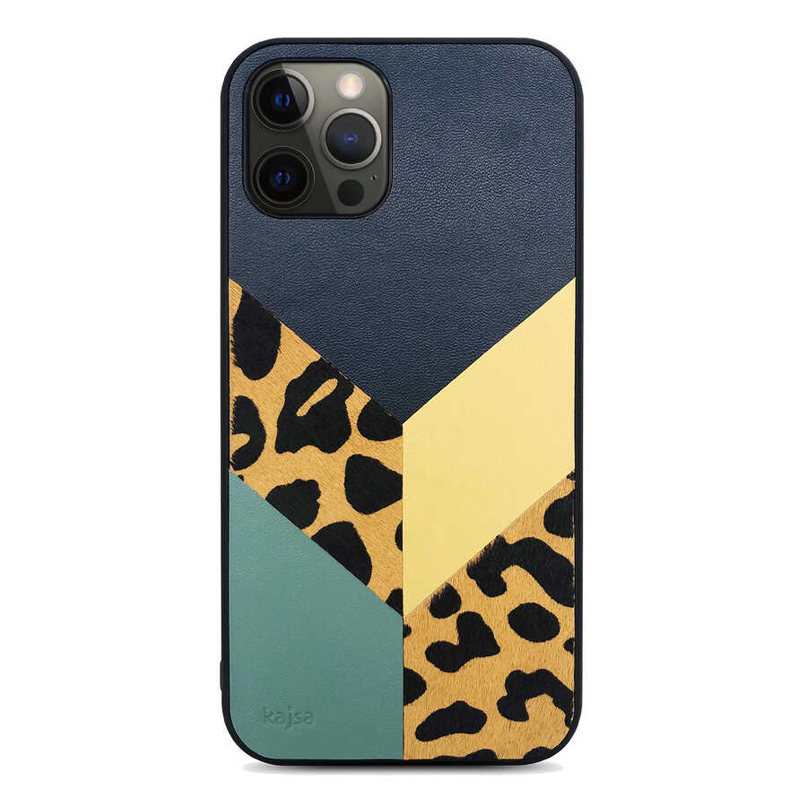 iPhone Uyumlu 12 Pro Kılıf Kajsa Glamorous Serisi Leopard Combo Kapak-Lacivert