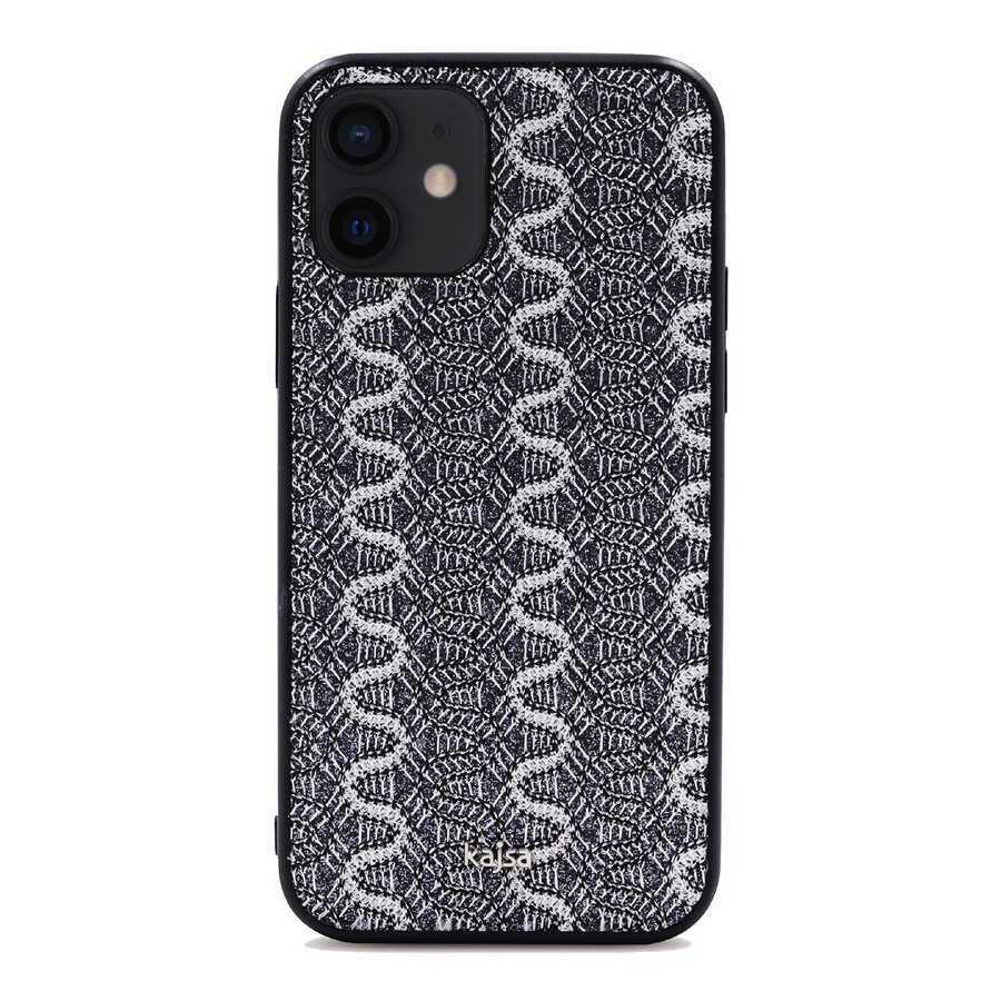 iPhone Uyumlu 12 Kılıf Kajsa Glamorous Serisi Waterfall Pattern Kapak-Gri