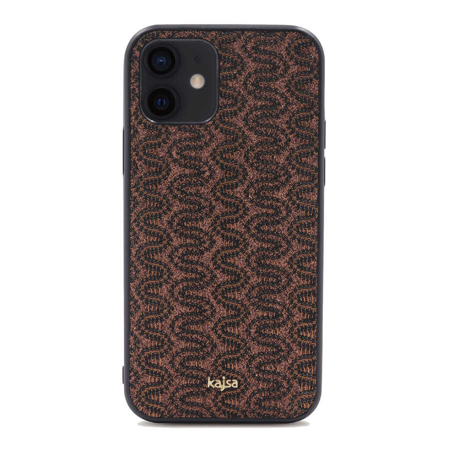 iPhone Uyumlu 12 Kılıf Kajsa Glamorous Serisi Waterfall Pattern Kapak-Kahverengi