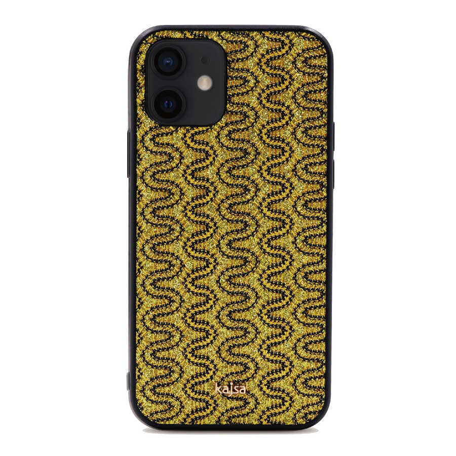 iPhone Uyumlu 12 Kılıf Kajsa Glamorous Serisi Waterfall Pattern Kapak-Sarı