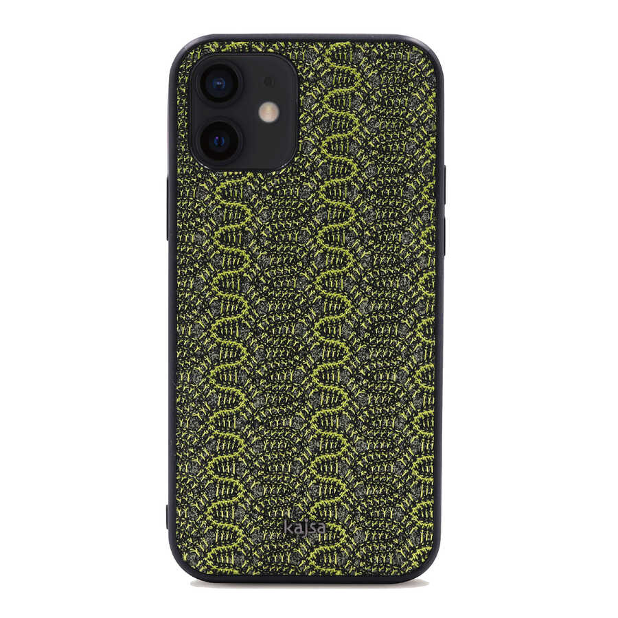 iPhone Uyumlu 12 Kılıf Kajsa Glamorous Serisi Waterfall Pattern Kapak-Yeşil