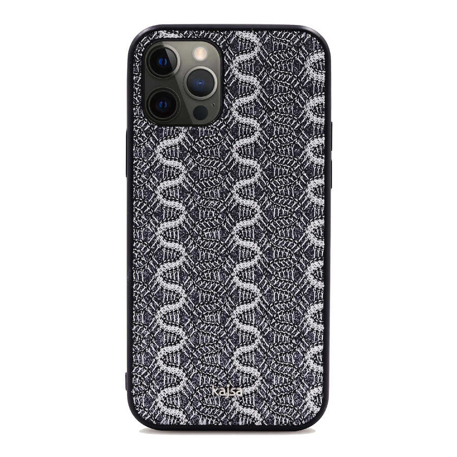 iPhone Uyumlu 12 Pro Kılıf Kajsa Glamorous Serisi Waterfall Pattern Kapak-Gri