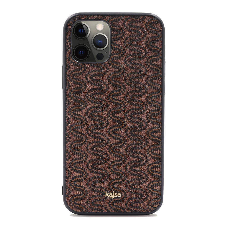 iPhone Uyumlu 12 Pro Kılıf Kajsa Glamorous Serisi Waterfall Pattern Kapak-Kahverengi