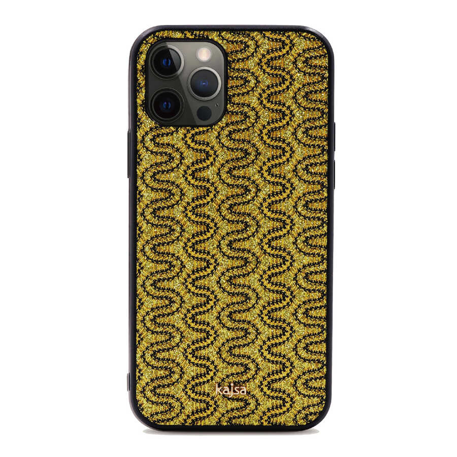 iPhone Uyumlu 12 Pro Kılıf Kajsa Glamorous Serisi Waterfall Pattern Kapak-Sarı