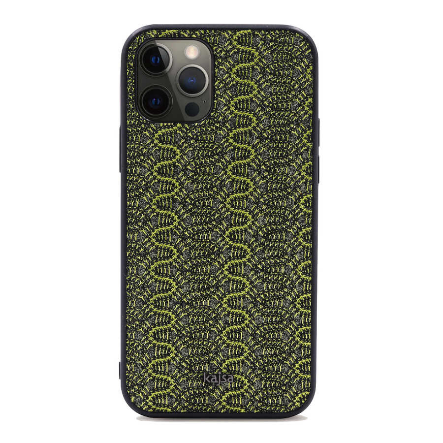 iPhone Uyumlu 12 Pro Kılıf Kajsa Glamorous Serisi Waterfall Pattern Kapak-Yeşil