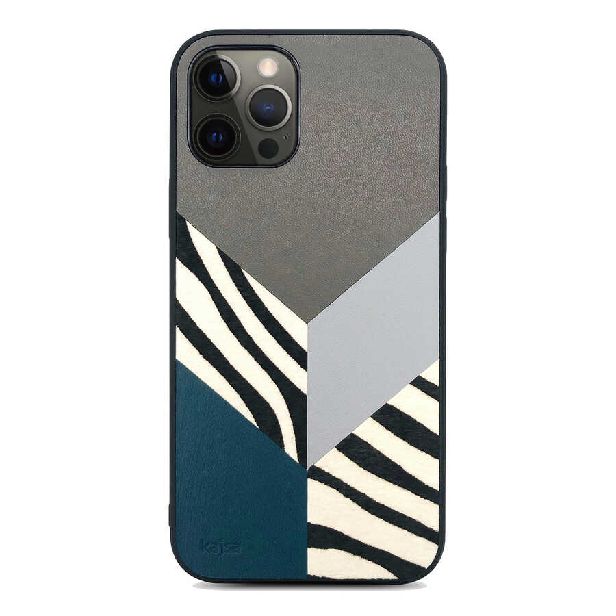 iPhone Uyumlu 12 Pro Max Kılıf Kajsa Glamorous Serisi Zebra Combo Kapak-Füme